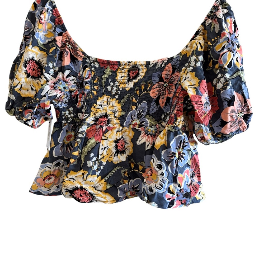 O'Neill Navy Floral Puff Sleeve Blouse - Picture 5 of 5